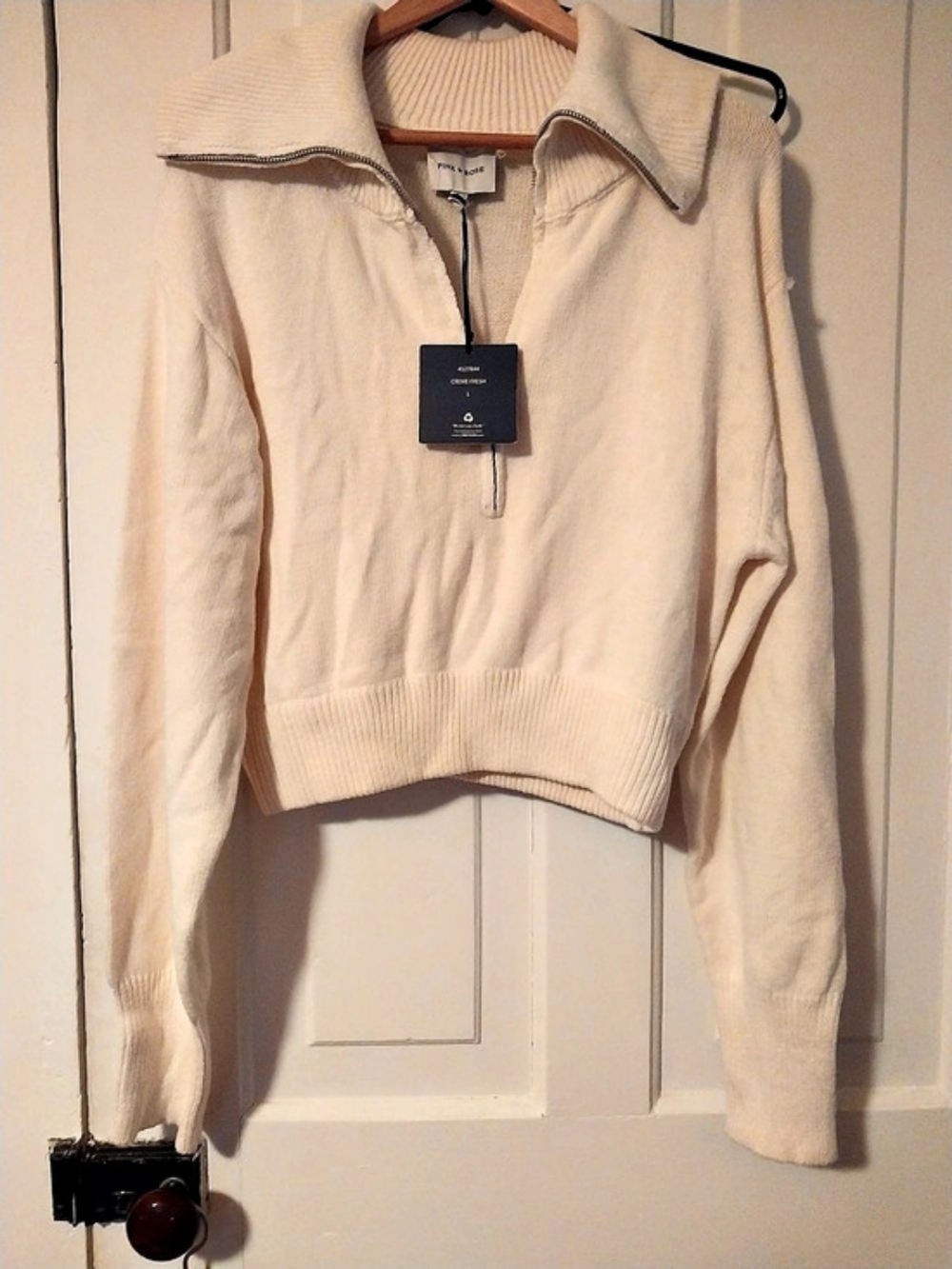 Pink Rose White V-Neck Sweater
